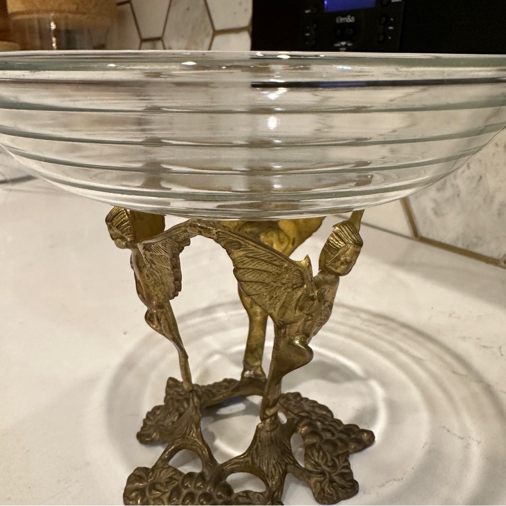 Vintage / Antique | brass Gold cherub bowl holder Sculpture